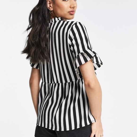 Asos JDY Striped Ruffle Babydoll Blouse Size Small NWT - Picture 2 of 6